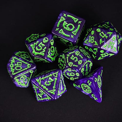7 Die DND Dice Set Scary Pattern Polyhedral Dice Set with Dice Bag (7 Count)