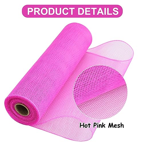 2 Rolls 10 Inch Hot Pink Decorative Mesh Ribbbon Rolls for Mesh Wreath Supplies (60 Foot)