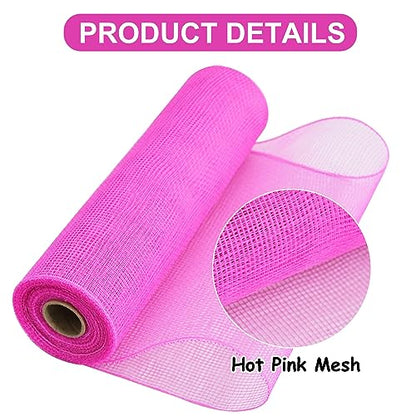 2 Rolls 10 Inch Hot Pink Decorative Mesh Ribbbon Rolls for Mesh Wreath Supplies (60 Foot)