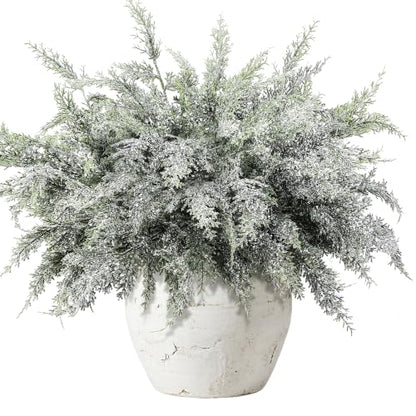 10 Pcs 2 Color Snowy Cypress Christmas Branches Artificial Cedar Stems (10 Count)