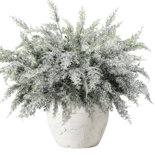 10 Pcs 2 Color Snowy Cypress Christmas Branches Artificial Cedar Stems (10 Count)