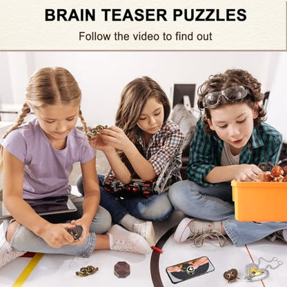 Metal Brain Teaser Puzzles Disentanglement Puzzles Metal Wooden Brain Teaser Puzzle 16pcs Logic Metal Puzzle for Adult Kid Toy Lock Puzzles Gift for Adults Teenagers Kids (72 Count)