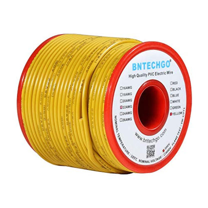 22 Gauge PVC Solid Electric Wire Yellow 100 ft Hookup Wire