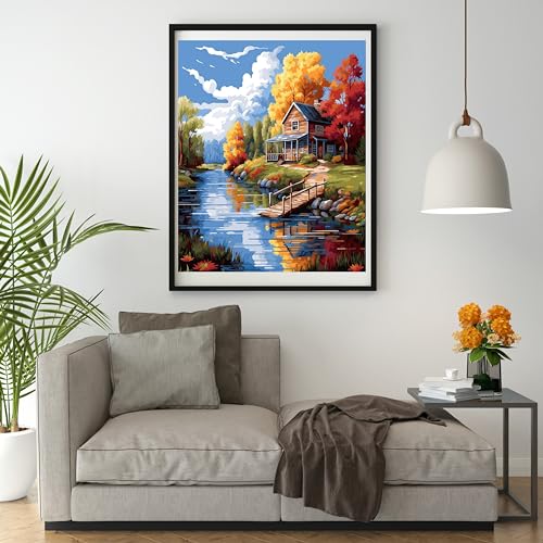 14CT Counted Cross Stitch Kits for Adults Mountain Flowers Stamped Cross Stitch Kits for Adults Clearance