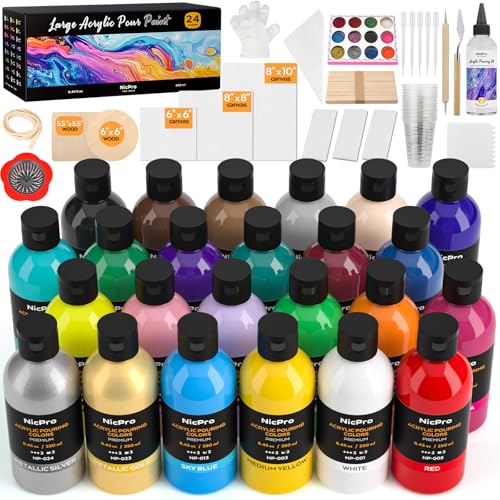 24 Colors 8.45oz Large Volume Acrylic Pour Paint Kit (202.8 Fl Oz)