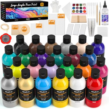 24 Colors 8.45oz Large Volume Acrylic Pour Paint Kit (202.8 Fl Oz)