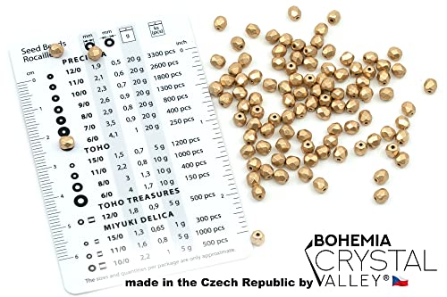 1.8 oz (50g, Approx. 600pcs) Faceted Fire Polished Pressed Czech Glass Beads 4mm (0.16in), Aztec Pale Gold - 01710 (600 Count)