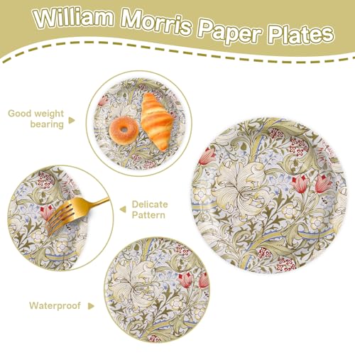 40Pcs William Morris Paper Plates Vintage Floral Decorations (40 Count)