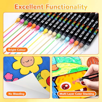 80 Colors Dual Tip Acrylic Paint Markers Automatic Ink Control Acrylic Paint Pens (80 Count)
