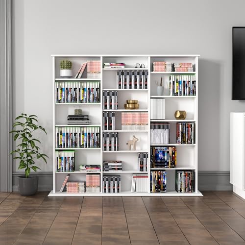 3 Column 51" Tall White Display Multimedia Cabinet
