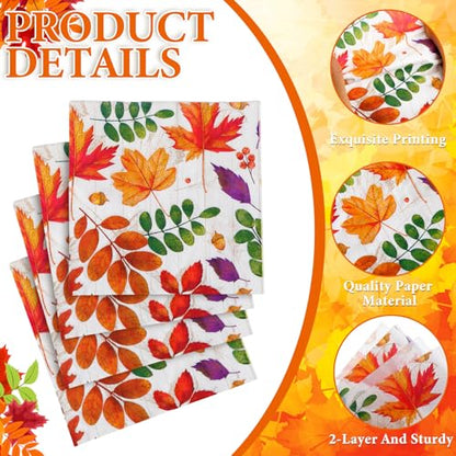 60 Pcs Fall Leaves Cocktail Paper Napkins 6.5 x 6.5 Inches (60 Count)