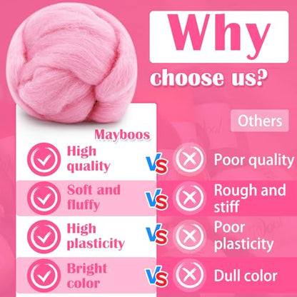 1.76oz Pink Natural Wool Roving