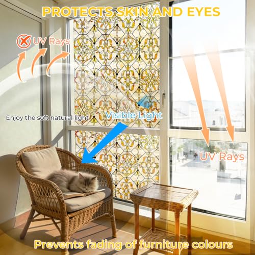 3D Stained Glass Window Privacy Film Decorative Non (664.17 sq in)