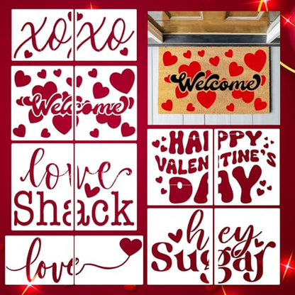 Valentine's Day Stencils for Doormats 27.5" Love Heart Door Mat Stencil (12 Count)