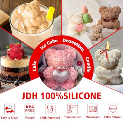 Extra Large 3D Rose Bear Silicone Molds for Candle Epoxy Resin DIY Crafts