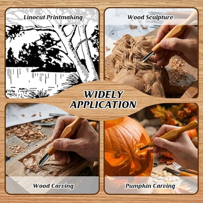 5 Pcs Linoleum Carving Tool Set Wood Handle Linocut (5 Count)