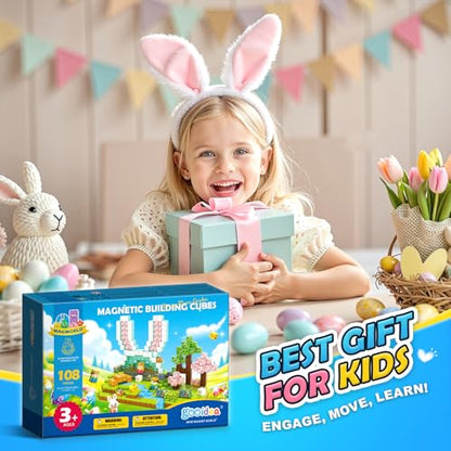 108PCS Magnetic Blocks Bunny Garden Magnet Building Toys for Kids Age 3+ (108 Count)