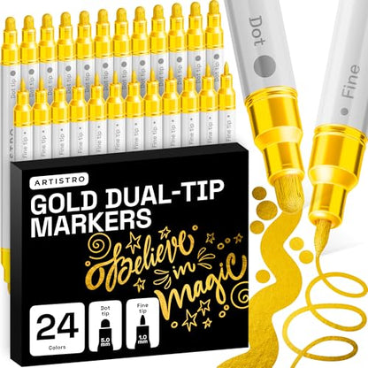 Gold Dual Tip Acrylic Paint Marker Pens (24 Count)