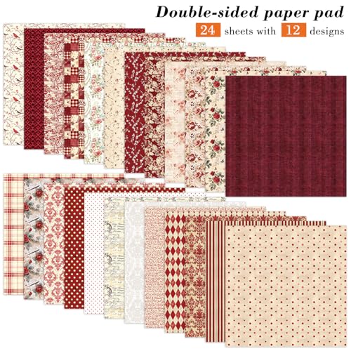 24 Sheets Red Aesthetic Scrapbooking Paper Pad (24 Count)