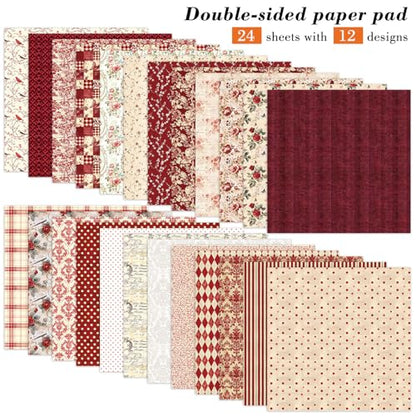 24 Sheets Red Aesthetic Scrapbooking Paper Pad (24 Count)