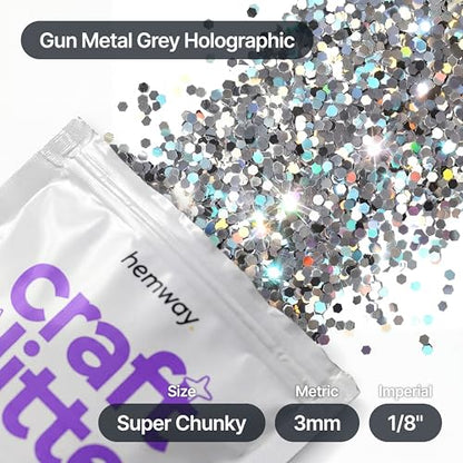 Craft Glitter Gun Metal Grey Holographic 100g Super Chunky Glitter (3.5 Ounce)