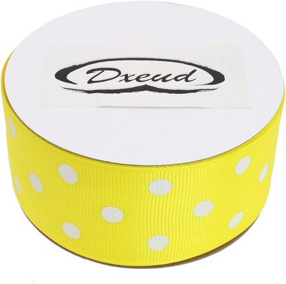 Polka Dot Grosgrain Ribbon 25 Yard Each Roll 100% Polyester (1/1-2", Yellow) - Crafty Corner