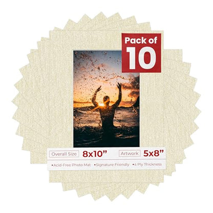Pack of TEN 8x10 Mats Bevel Cut for 5x8 Photos (10 Count)