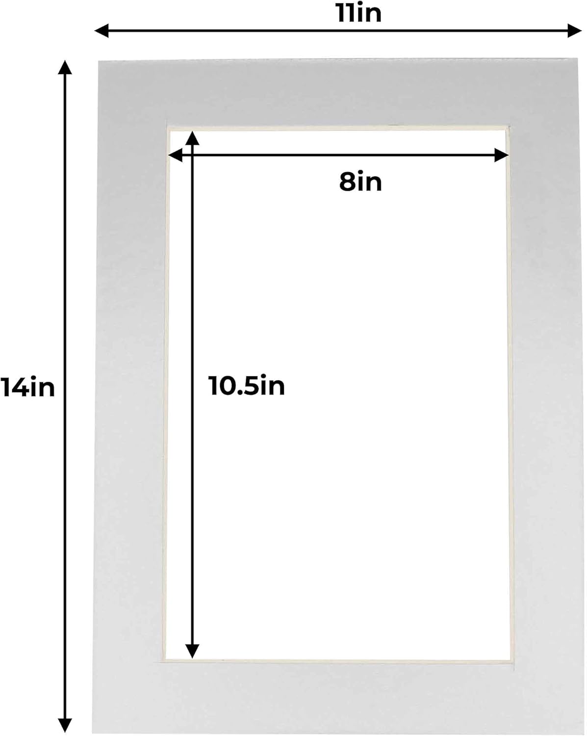 11x14 Mat for 8.5x11 Photo - Precut Metallic Silver Picture Matboard for Frames 11 x 14 Inches - Bevel Cut to Display Art 8.5 x 11 - Acid Free Pack of 100 MATS with Backing Boards & Clear Bags