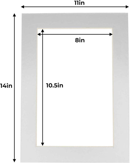 11x14 Mat for 8.5x11 Photo - Precut Metallic Silver Picture Matboard for Frames 11 x 14 Inches - Bevel Cut Matte to Display Art 8.5 x 11 Inches - Acid Free ONE MAT with Backing Board & Clear Bag