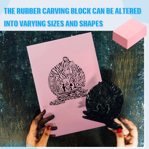 16 Pcs 4" x6“ Pink Rubber Art Soft Linoleum Carving Block (16 Count)