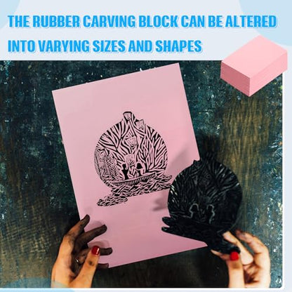 16 Pcs 4" x6“ Pink Rubber Art Soft Linoleum Carving Block (16 Count)