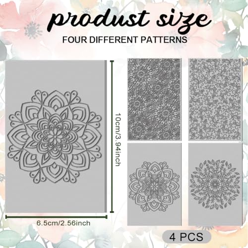 4PCS Polymer Clay Texture Sheets Set for Using with Clay Cutters Boho Clay Mat Effect as Texture Roller DIY Craft Tools Earing Jewelry Making (4 Count)