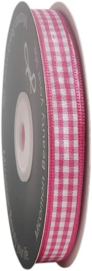 Pink and White Gingham Ribbon Hot Pink Gingham Ribbon 25 Yards Each Roll 100% Polyester (3/8", Hot.Pink) - Crafty Corner