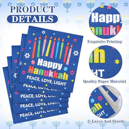 60 Pcs Happy Hanukkah Cocktail Paper Napkins 6.5 x 6.5 Inches (60 Count)