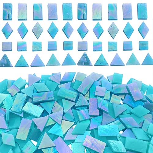 Iridescent Aqua Stained Glass Mosaic Tiles (9 Ounce)