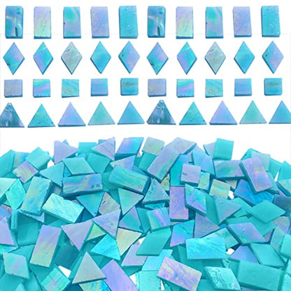 Iridescent Aqua Stained Glass Mosaic Tiles (9 Ounce)