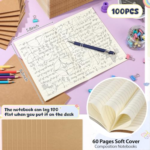 100 Pack A5 Composition Notebooks Bulk 5"x8" Notebooks