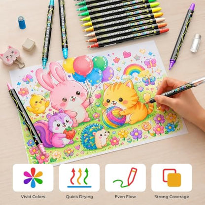 60 Colors Dual Tip Acrylic Paint Markers (60 Count)