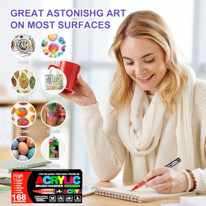 Acrylic Paint Markers for Coloring 168 Colors with 30% More Ink (168 Count)