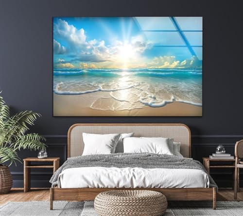 Round 31 5'' Beautiful Sunset & Ocean Glass Wall ArtTempered Glass Printing Wall Decor Large Wall Art Wall Hangings