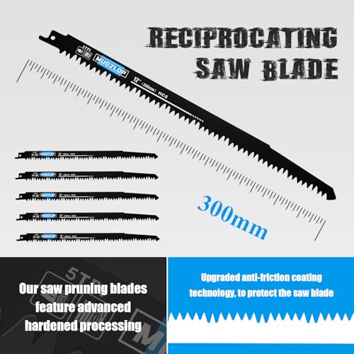 5Pack 12inch 5TPI Woodcutting Reciprocating Saw Blades Set (5 Count)