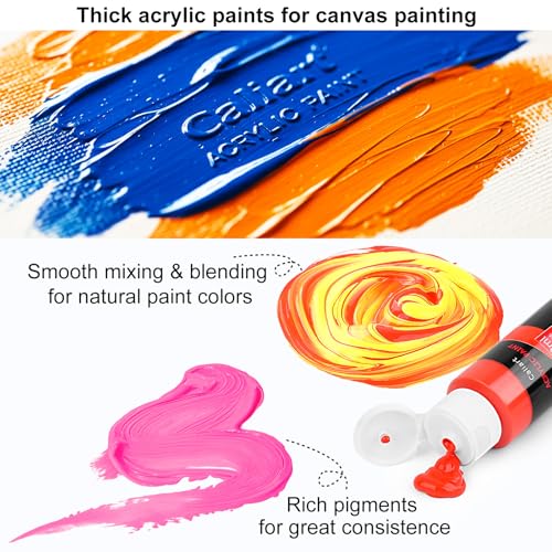 24 Colors Acrylic Paint Set Large Bottles 4oz with 12 Brushes (96 Fl Oz)