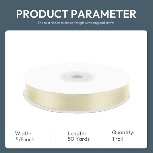 KMER LIFE 5/8" Wide x 50 Yards Ivory Single Faced Polyester Satin Ribbon - Perfect for Wedding Decor, Wreaths, Crafts, Gift Wrapping & Other Projects - Crafty Corner