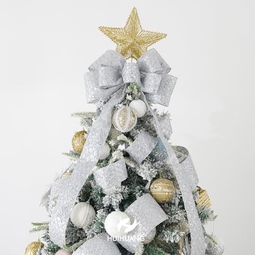 Silver Glitter Diamond Christmas Wired Ribbon 4 inch x 10 Yards (30 Foot)