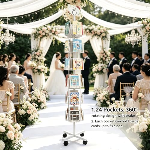 White Greeting Card Display Rack Rotating Flyer Stand 24 Pocket
