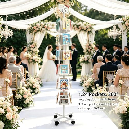 White Greeting Card Display Rack Rotating Flyer Stand 24 Pocket