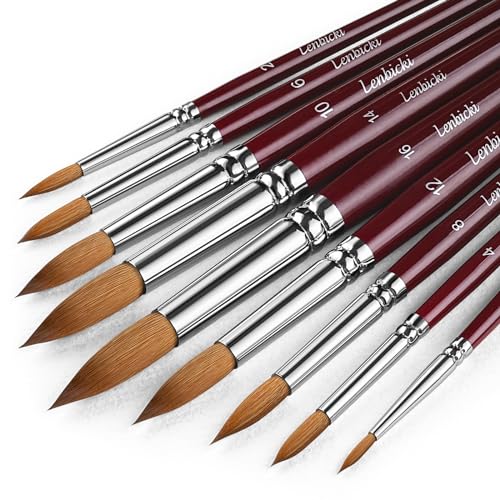 Sable Hair Watercolor Brushes Professional (9 Count)
