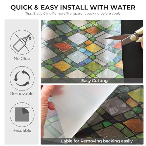 Rainbow 3D Window Stained Glass Privacy Film Decorative (2777.78 sq inches sq inches)