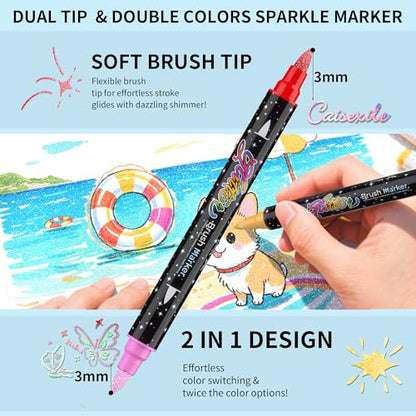 24 Colors 12 Pcs Glitter Markers Pens (12 Count)