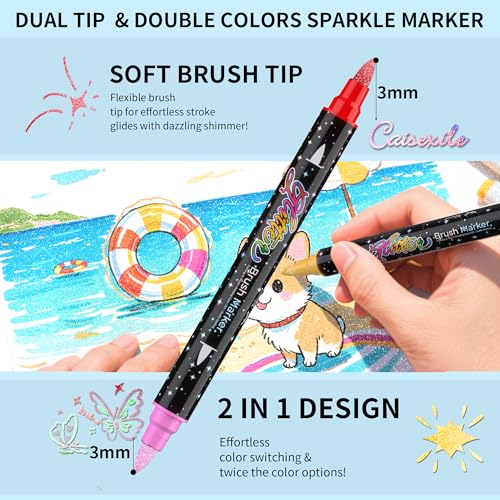 48 Colors 24 Pcs Glitter Markers Pens (24 Count)